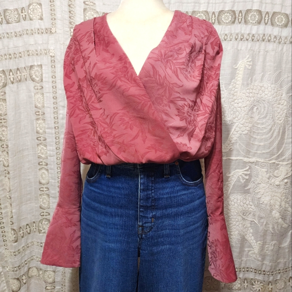 Favorite Daughter Floral Wrap Blouse in Dusty Rose
